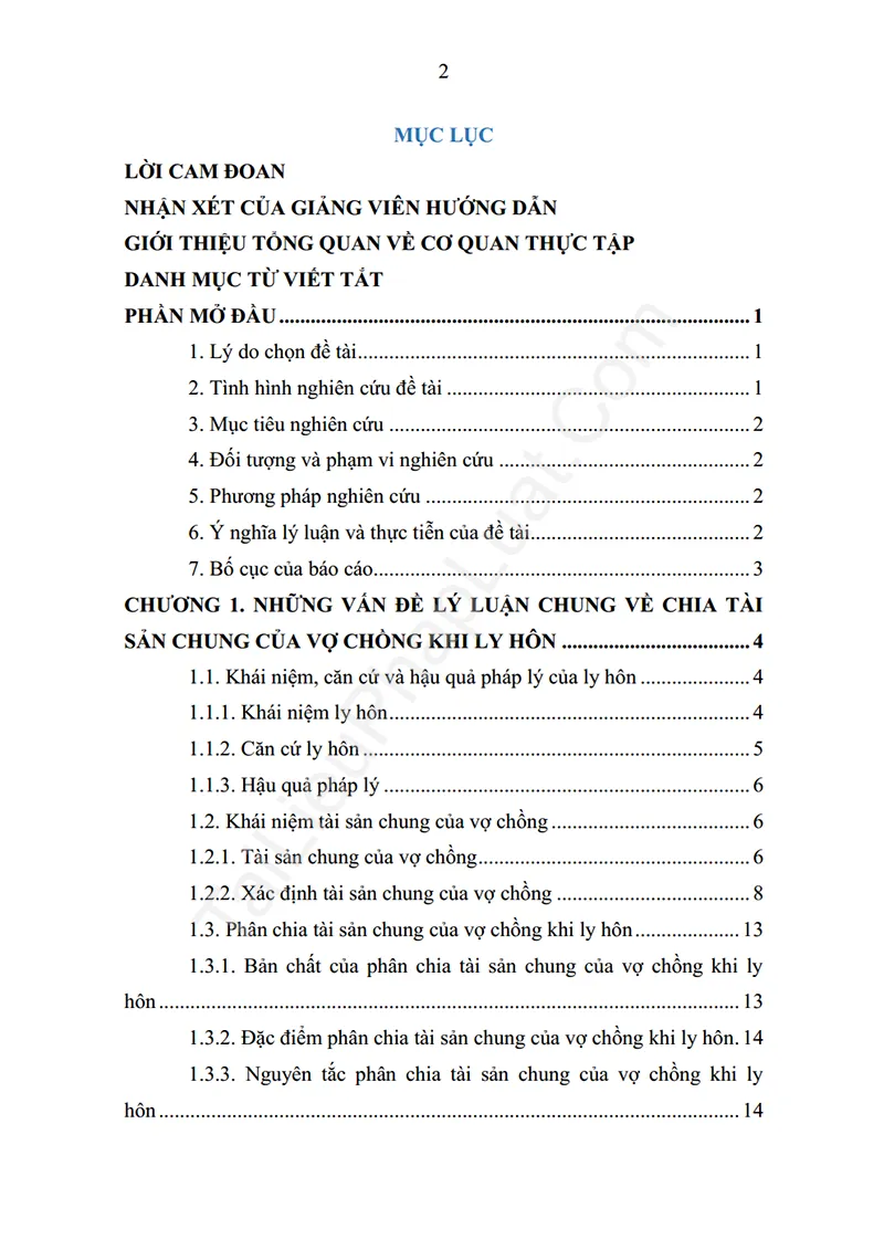Xem trước mục lục: Báo cáo thực tập: Chia tài sản chung của vợ chồng khi ly hôn: Lý luận và thực tiễn (Thực tập tại Công ty Luật An Luật) - Trang 01 Mục lục: Báo cáo thực tập: Chia tài sản chung của vợ chồng khi ly hôn: Lý luận và thực tiễn (Thực tập tại Công ty Luật An Luật) - Bản xem trước trang 01