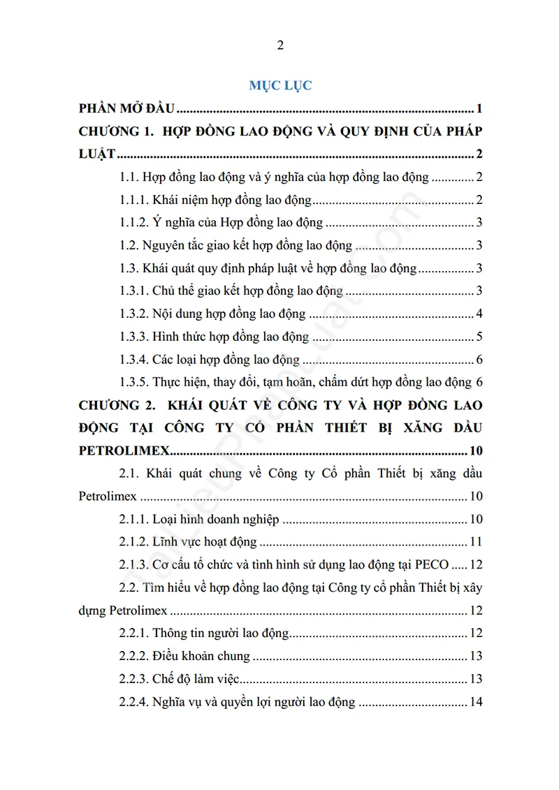 Mục lục: Báo cáo thực tập: Thực trạng thực hiện pháp luật về hợp đồng lao động, thực tiễn tại CTCP Thiết bị xăng dầu Petrolimex - Bản xem trước trang 01