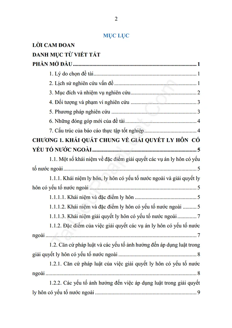 Mục lục: Báo cáo thực tập: Giải quyết ly hôn có yếu tố nước ngoài tại Tòa án nhân dân Thành phố Hồ Chí Minh - Bản xem trước trang 01
