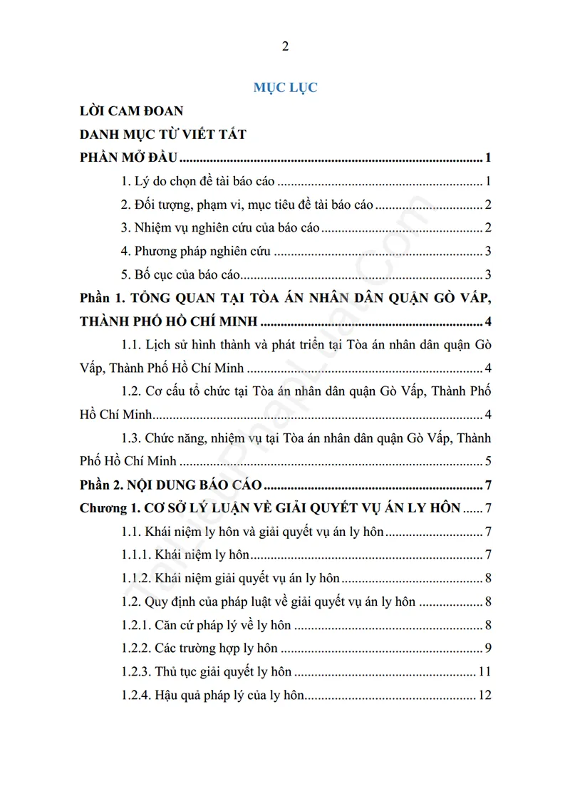 Xem trước mục lục: Báo cáo thực tập: Thực tiễn giải quyết vụ án ly hôn tại Tòa án nhân dân quận Gò Vấp, Thành phố Hồ Chí Minh - Trang 01 Mục lục: Báo cáo thực tập: Thực tiễn giải quyết vụ án ly hôn tại Tòa án nhân dân quận Gò Vấp, Thành phố Hồ Chí Minh - Bản xem trước trang 01