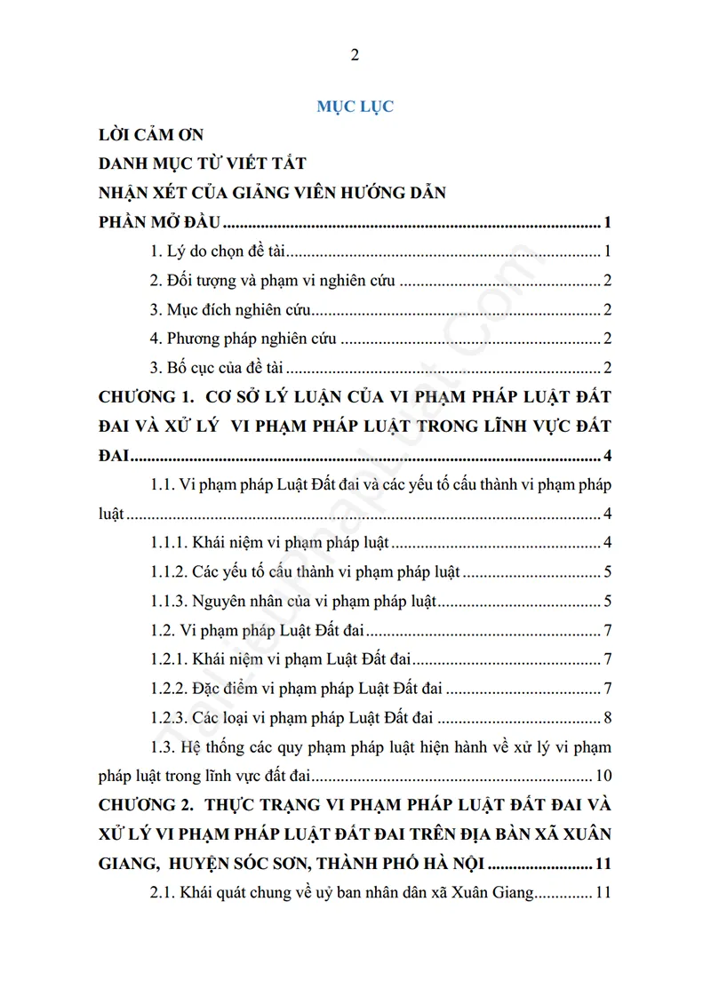 Mục lục: Báo cáo thực tập: Thực trạng vi phạm pháp Luật Đất đai tại địa bàn xã Xuân Giang, huyện Sóc Sơn, Thành phố Hà Nội - Bản xem trước trang 01
