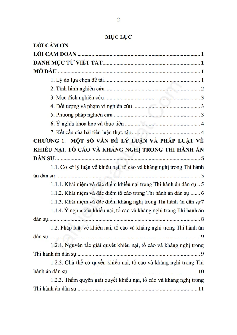 Mục lục: Báo cáo thực tập: Khiếu nại, tố cáo và kháng nghị về thi hành án dân sự tại Chi cục Thi hành án dân sự: Thực trạng và giải pháp (Thực tập tại Chi cục THADS TP. Thủ Dầu Một) - Bản xem trước trang 01