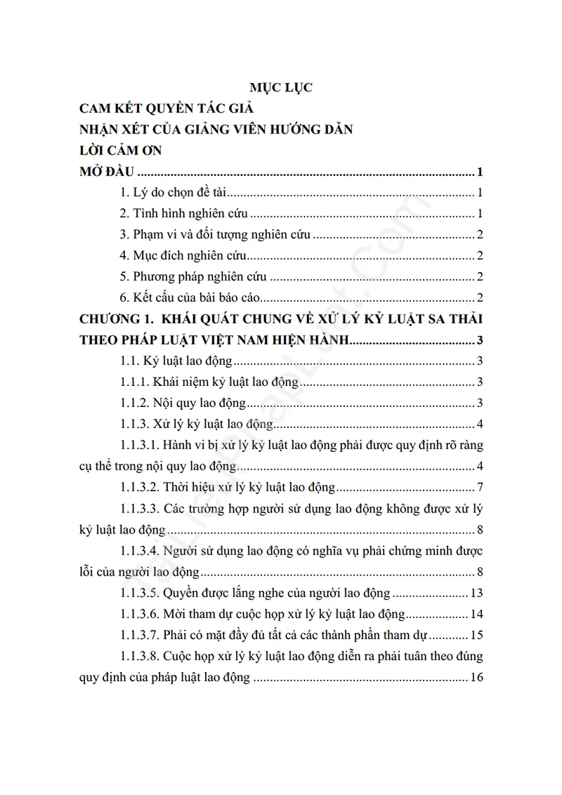 Mục lục: Báo cáo thực tập: Xử lý kỷ luật sa thải theo pháp luật Việt Nam: Thực trạng và định hướng hoàn thiện (Thực tập tại Ngân hàng Sacombank) - Bản xem trước trang 01