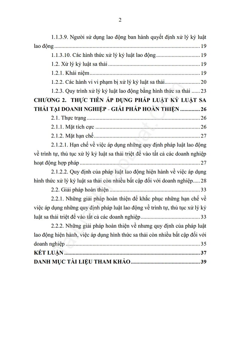 Mục lục: Báo cáo thực tập: Xử lý kỷ luật sa thải theo pháp luật Việt Nam: Thực trạng và định hướng hoàn thiện (Thực tập tại Ngân hàng Sacombank) - Bản xem trước trang 02