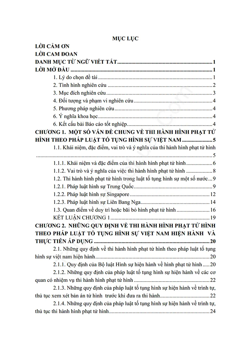 Mục lục: Báo cáo thực tập: Hình phạt tử hình theo quy định của BLHS 2015 (sửa đổi, bổ sung): Những điểm mới và kiến nghị hoàn thiện (Thực tập tại VKSND TP. TDM) - Bản xem trước trang 01