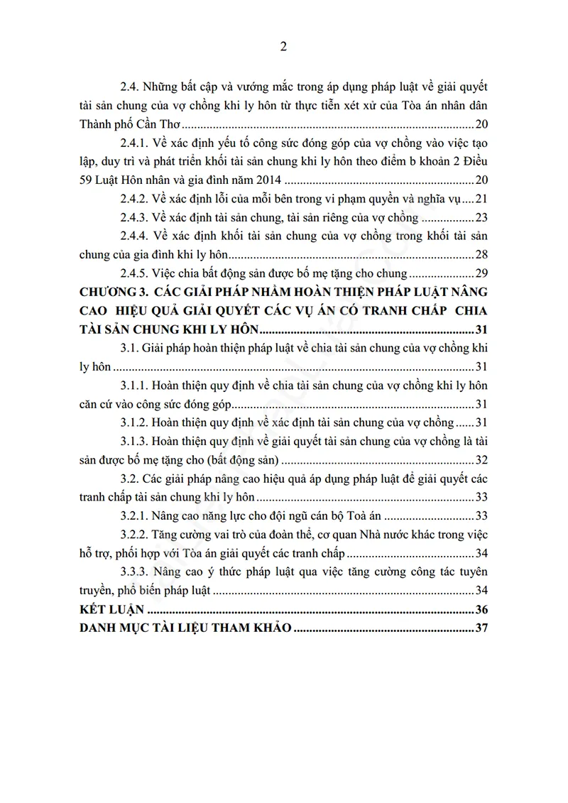 Mục lục: Báo cáo thực tập: Pháp luật về giải quyết tranh chấp tài sản chung khi ly hôn (Thực tập tại TAND TP. Cần Thơ) - Bản xem trước trang 02