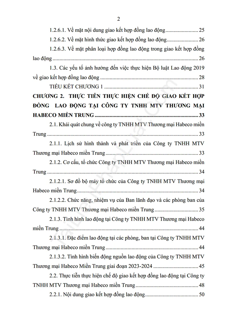 Mục lục: Báo cáo thực tập: Chế độ giao kết hợp đồng lao động theo Bộ luật Lao động năm 2019 và thực tiễn thực hiện tại Công ty TNHH MTV Thương mại Habeco miền Trung - Bản xem trước trang 02