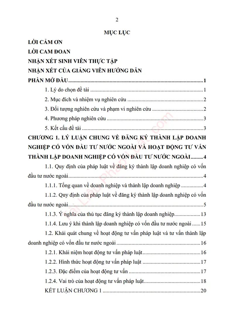 Xem trước mục lục: Báo cáo thực tập: Pháp luật Việt Nam về đăng ký thành lập doanh nghiệp có vốn đầu tư nước ngoài và thực tiễn tư vấn tại Chi nhánh Công ty Luật TNHH Phạm và Liên danh - Trang 01 Mục lục: Báo cáo thực tập: Pháp luật Việt Nam về đăng ký thành lập doanh nghiệp có vốn đầu tư nước ngoài và thực tiễn tư vấn tại Chi nhánh Công ty Luật TNHH Phạm và Liên danh - Bản xem trước trang 01
