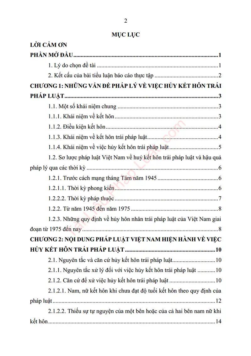 Xem trước mục lục: Báo cáo thực tập: Huỷ kết hôn trái pháp luật – Lý luận, thực tiễn và kiến nghị hoàn thiện pháp luật (Thực tập tại TANDTC) - Trang 01 Mục lục: Báo cáo thực tập: Huỷ kết hôn trái pháp luật – Lý luận, thực tiễn và kiến nghị hoàn thiện pháp luật (Thực tập tại TANDTC) - Bản xem trước trang 01