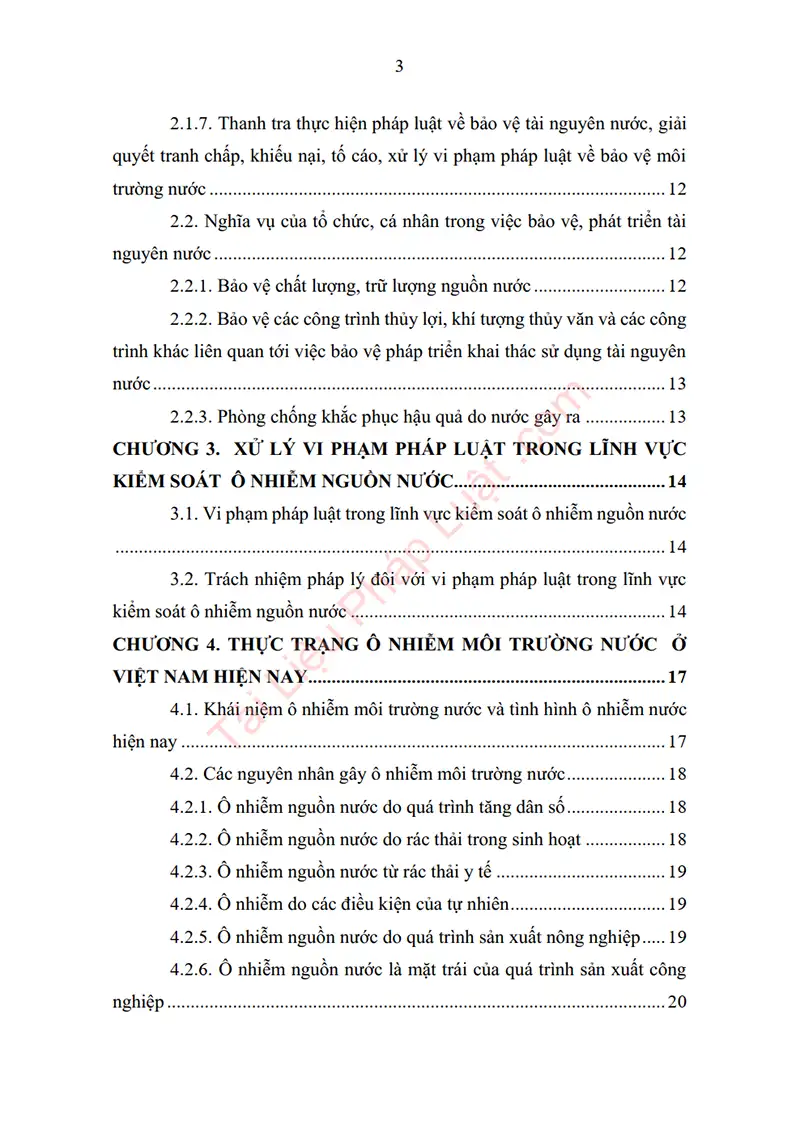 Mục lục: Tiểu luận: Thực trạng và giải pháp nhằm kiểm soát ô nhiễm nước ở Việt Nam - Bản xem trước trang 02