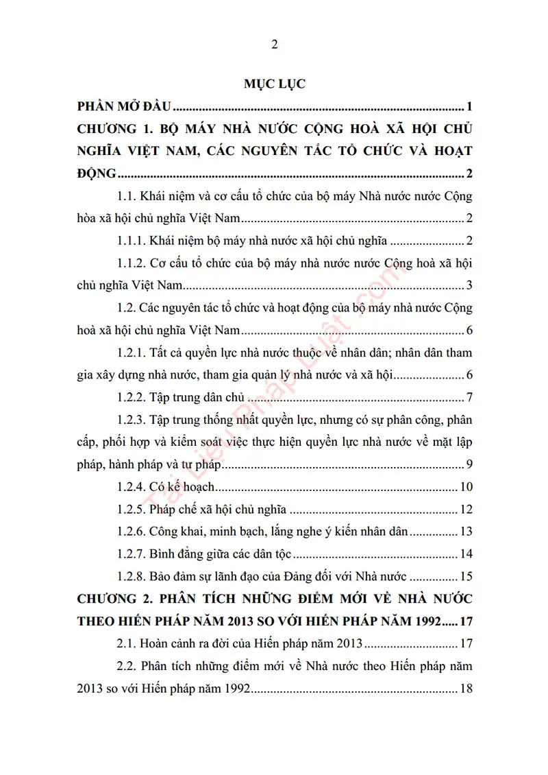 Mục lục: Tiểu luận: Phân tích những điểm mới về nhà nước theo Hiến pháp năm 2013 so với Hiến pháp năm 1992 - Bản xem trước trang 01