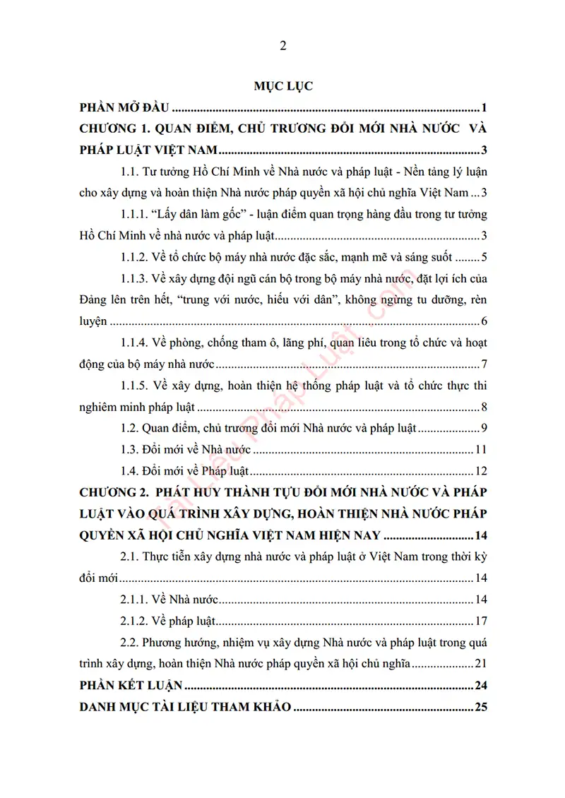 Xem trước mục lục: Tiểu luận: Nhà nước và pháp luật Việt Nam thời kỳ đổi mới – Phát huy thành tựu đạt được trong quá trình xây dựng, hoàn thiện Nhà nước pháp quyền xã hội chủ nghĩa Việt Nam - Trang 01 Mục lục: Tiểu luận: Nhà nước và pháp luật Việt Nam thời kỳ đổi mới – Phát huy thành tựu đạt được trong quá trình xây dựng, hoàn thiện Nhà nước pháp quyền xã hội chủ nghĩa Việt Nam - Bản xem trước trang 01