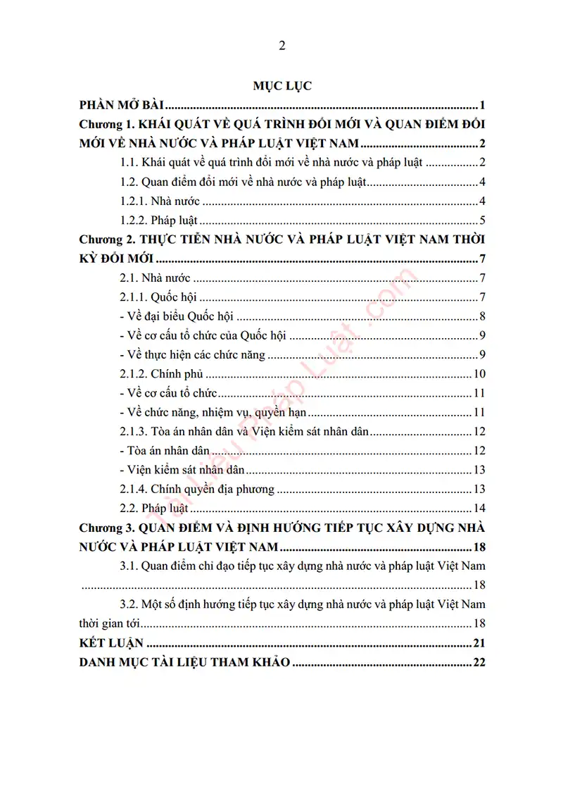 Xem trước mục lục: Tiểu luận: Lịch sử nhà nước và pháp luật Việt Nam thời kỳ đổi mới giai đoạn 1986 đến nay - Trang 01 Mục lục: Tiểu luận: Lịch sử nhà nước và pháp luật Việt Nam thời kỳ đổi mới giai đoạn 1986 đến nay - Bản xem trước trang 01