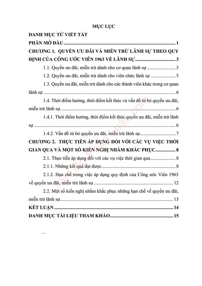 Mục lục: Tiểu luận: Quy định pháp luật quốc tế về quyền ưu đãi, miễn trừ lãnh sự – Thực tiễn áp dụng tại các quốc gia - Bản xem trước trang 01