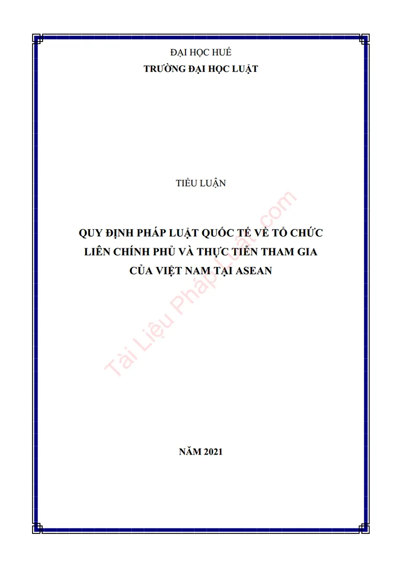 Ảnh bìa Tiểu luận: Quy định pháp luật quốc tế về Tổ chức liên Chính phủ và thực tiễn tham gia của Việt Nam tại ASEAN