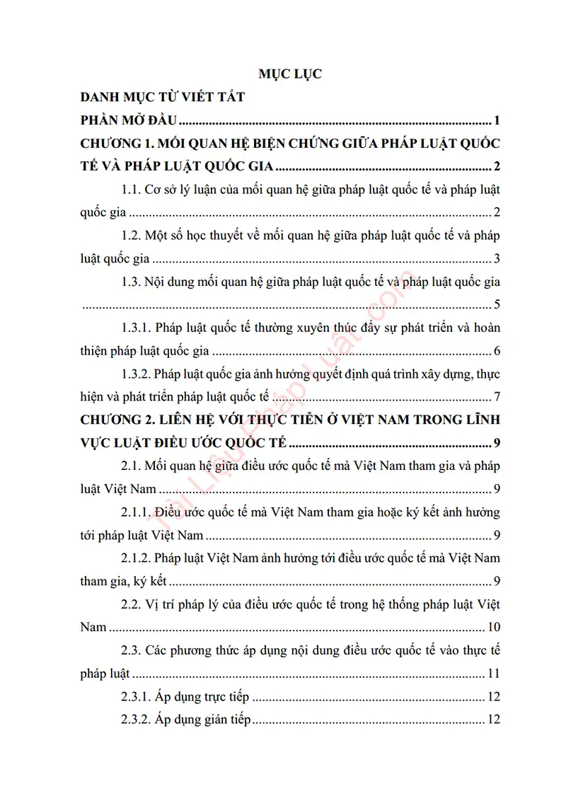 Xem trước mục lục: Tiểu luận: Phân tích mối quan hệ giữa Luật Quốc tế và Luật Quốc gia. Liên hệ với thực tiễn ở Việt Nam trong lĩnh vực Luật Điều ước quốc tế - Trang 01 Mục lục: Tiểu luận: Phân tích mối quan hệ giữa Luật Quốc tế và Luật Quốc gia. Liên hệ với thực tiễn ở Việt Nam trong lĩnh vực Luật Điều ước quốc tế - Bản xem trước trang 01