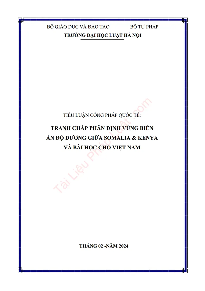 Ảnh bìa Tiểu luận: Tranh chấp phân định vùng biển Ấn Độ Dương giữa Somalia và Kenya và bài học cho Việt Nam