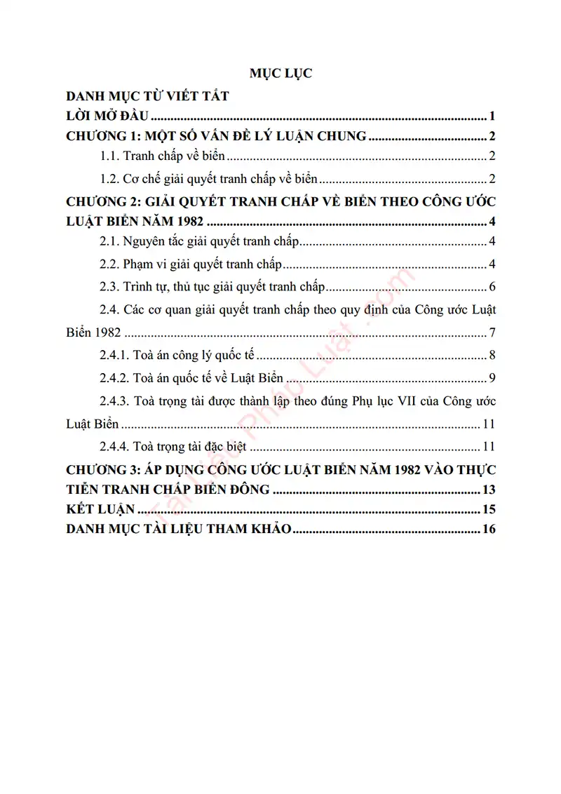 Xem trước mục lục: Tiểu luận: Giải quyết tranh chấp về biển theo Công ước Luật Biển năm 1982 – Áp dụng vào thực tiễn tranh chấp biển Đông - Trang 01 Mục lục: Tiểu luận: Giải quyết tranh chấp về biển theo Công ước Luật Biển năm 1982 – Áp dụng vào thực tiễn tranh chấp biển Đông - Bản xem trước trang 01