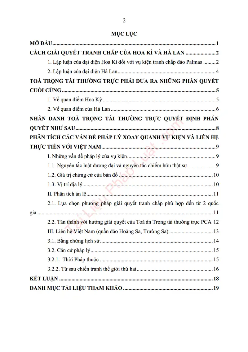 Mục lục: Tiểu luận: Đảo Palmas – Tranh chấp về chủ quyền lãnh thổ giữa Hà Lan và Hoa Kỳ - Bản xem trước trang 01