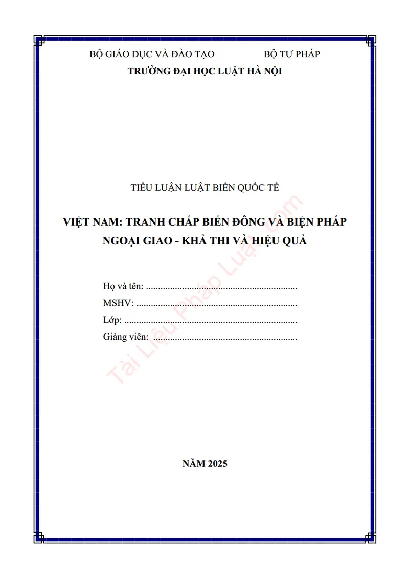 Ảnh bìa Tiểu luận: Việt Nam – Tranh chấp biển Đông và biện pháp ngoại giao – Khả thi và hiệu quả