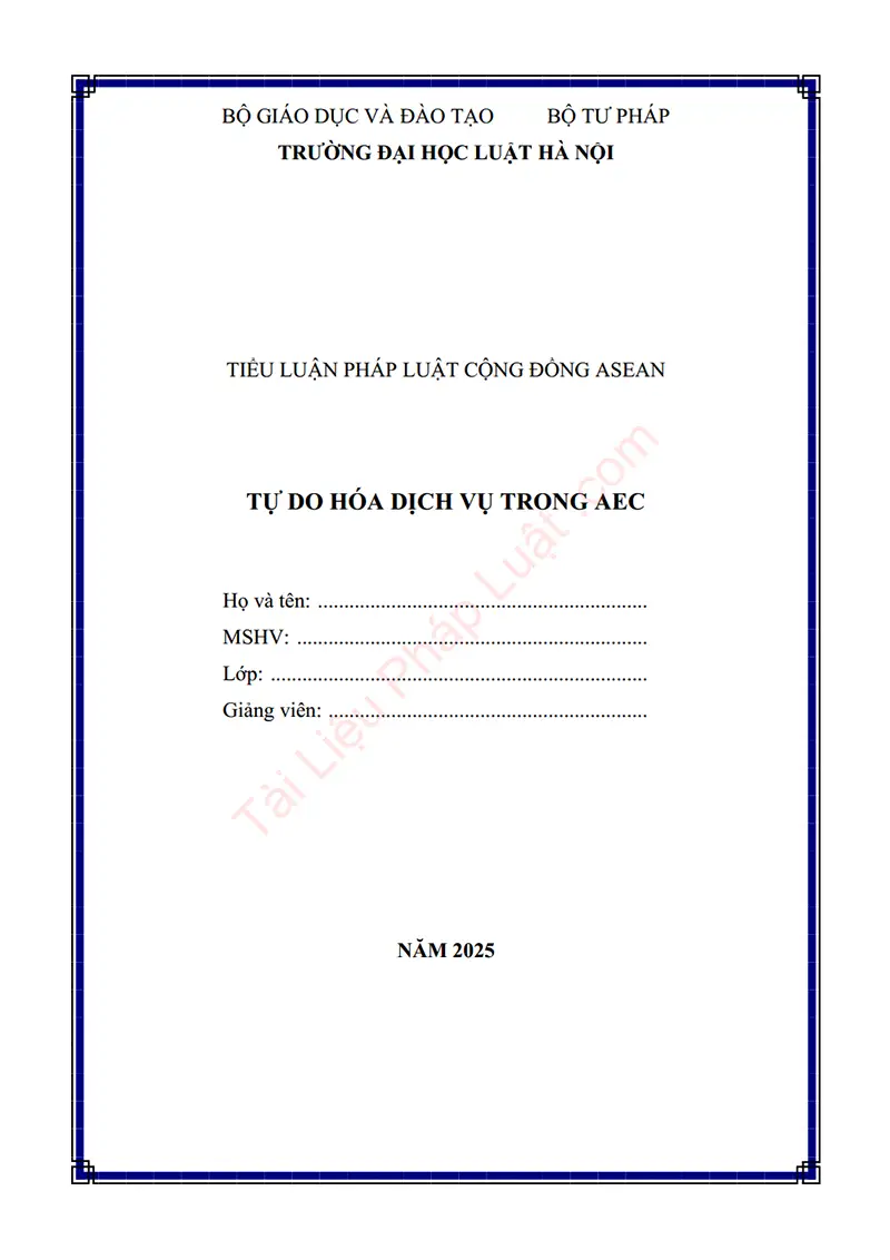 Ảnh bìa Tiểu luận: Tự do hóa dịch vụ trong AEC