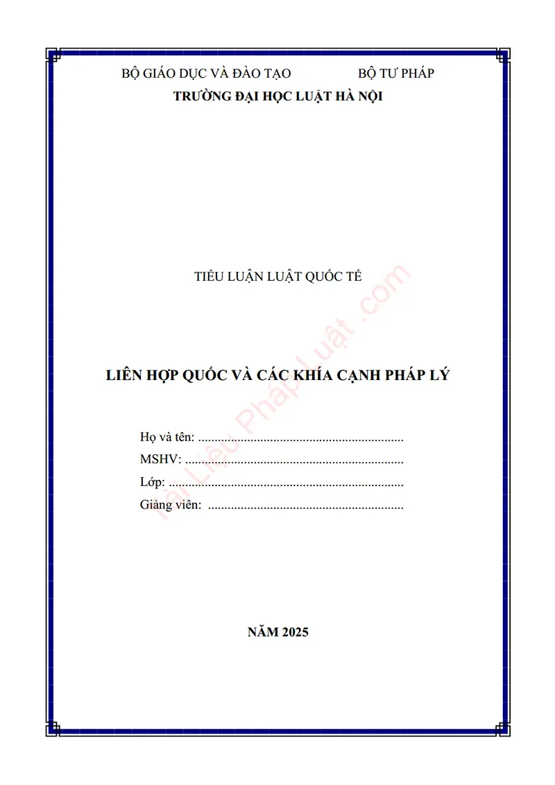 Ảnh bìa Tiểu luận: Liên Hợp Quốc và các khía cạnh pháp lý