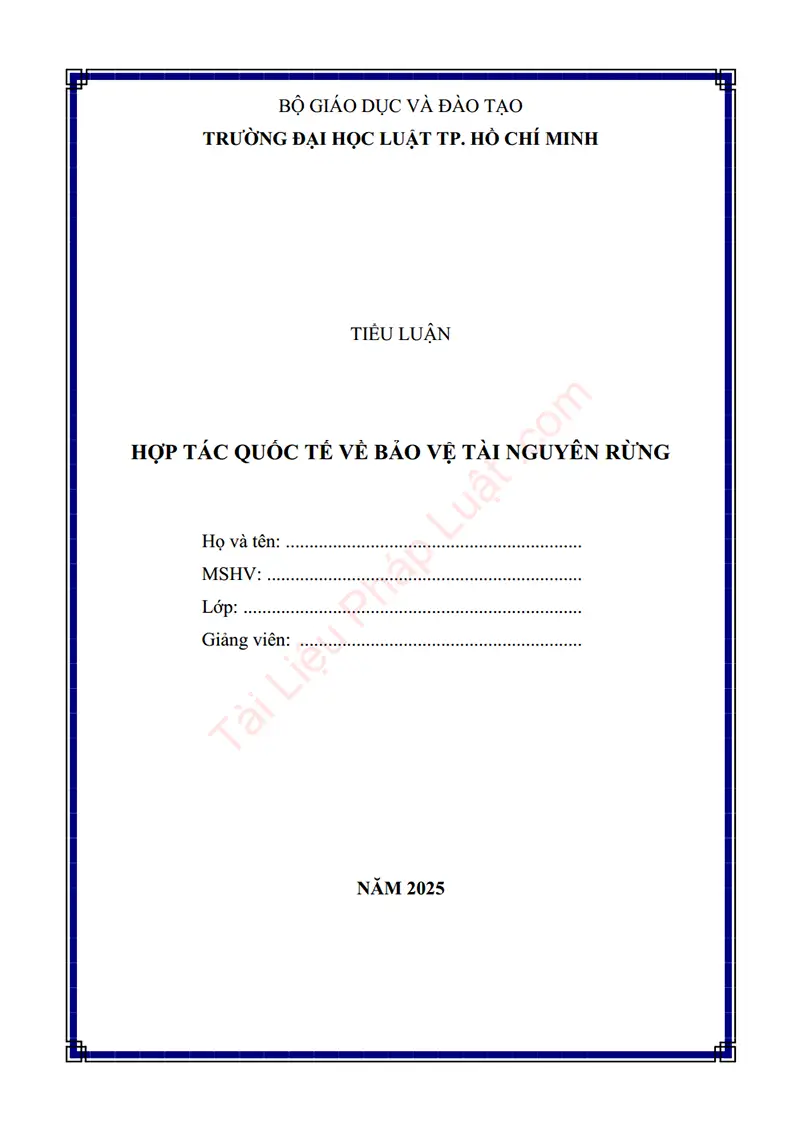 Ảnh bìa Tiểu luận: Hợp tác quốc tế về bảo vệ tài nguyên rừng