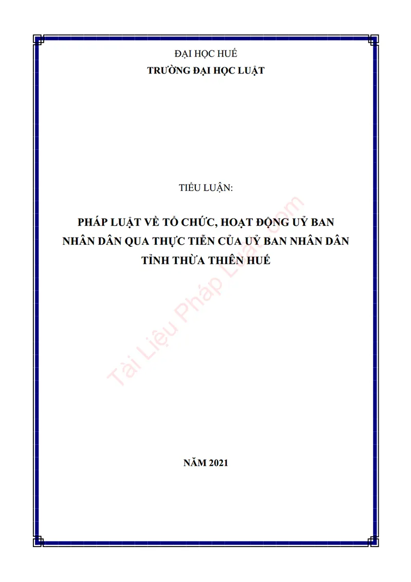 Ảnh bìa Tiểu luận: Pháp luật về tổ chức, hoạt động Ủy ban nhân dân qua thực tiễn của Ủy ban nhân dân tỉnh Thừa Thiên Huế
