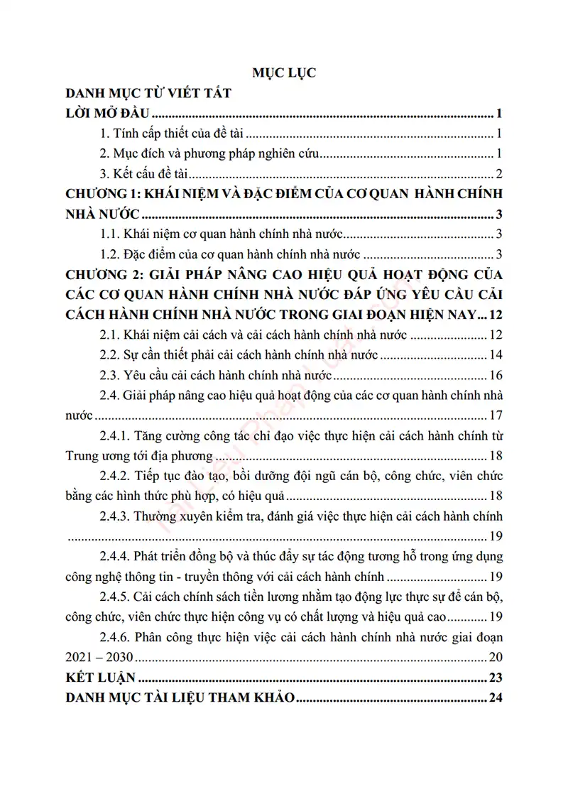 Mục lục: Tiểu luận: Phân tích đặc điểm của cơ quan hành chính nhà nước và đưa ra một số giải pháp nâng cao hiệu quả hoạt động của các cơ quan hành chính nhà nước đáp ứng yêu cầu cải cách hành chính nhà nước trong giai đoạn hiện nay - Bản xem trước trang 01
