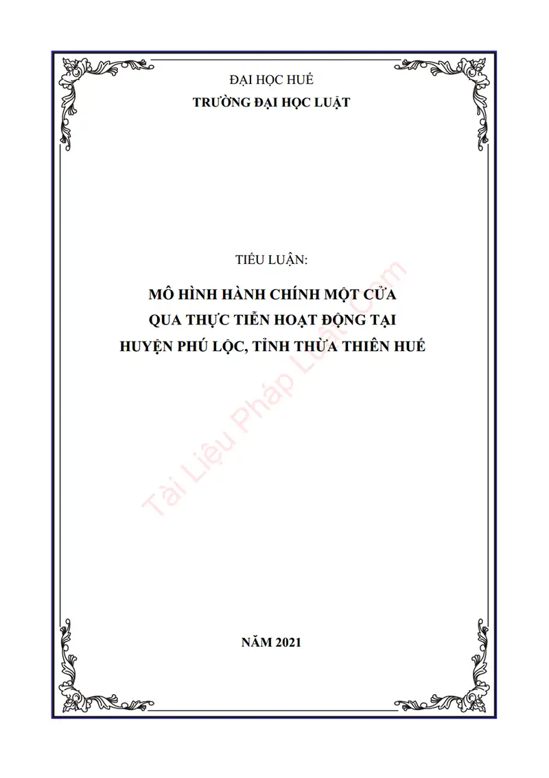 Ảnh bìa Tiểu luận: Mô hình hành chính một cửa qua thực tiễn hoạt động tại huyện Phú Lộc, tỉnh Thừa Thiên Huế