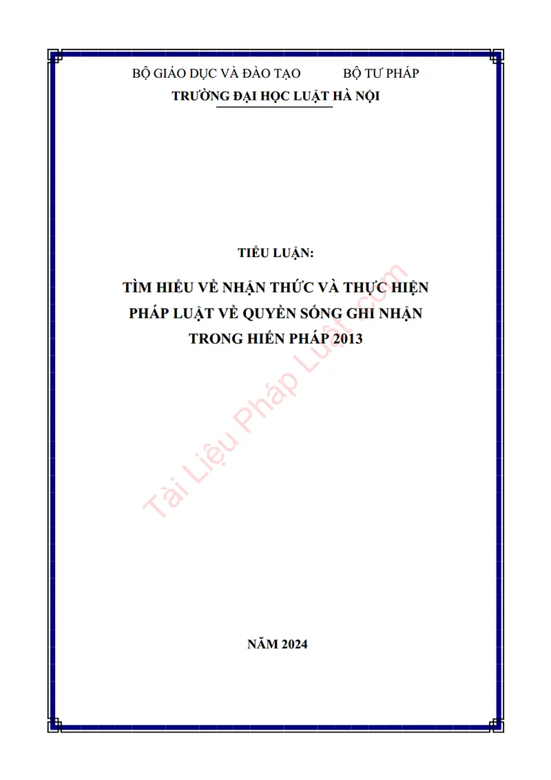 Ảnh bìa Tiểu luận: Tìm hiểu về nhận thức và thực hiện pháp luật về quyền sống ghi nhận trong Hiến pháp 2013