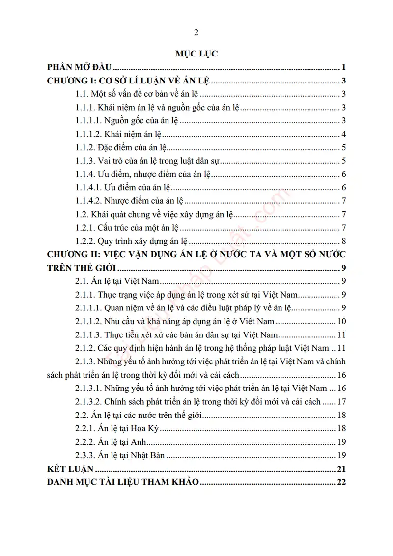 Xem trước mục lục: Tiểu luận: Án lệ và việc áp dụng án lệ tại Việt Nam và một số quốc gia trên thế giới - Trang 01 Mục lục: Tiểu luận: Án lệ và việc áp dụng án lệ tại Việt Nam và một số quốc gia trên thế giới - Bản xem trước trang 01