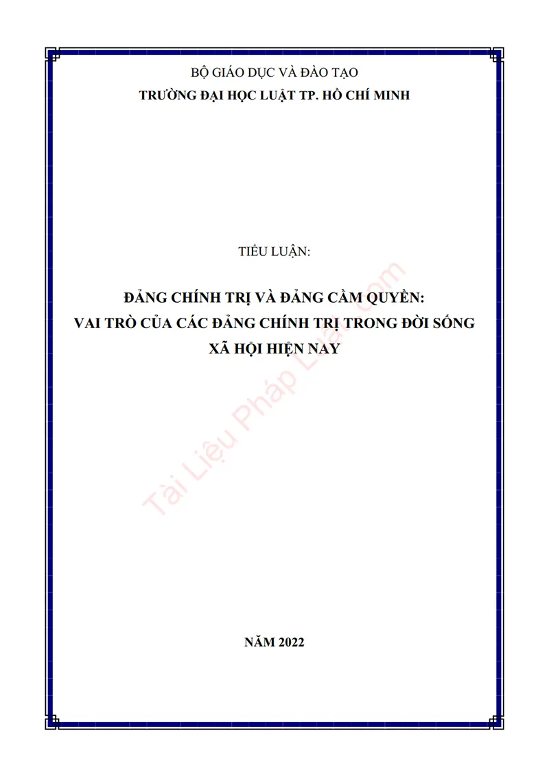Ảnh bìa Tiểu luận: Đảng chính trị và Đảng cầm quyền – Vai trò của các Đảng chính trị trong đời sống xã hội hiện nay