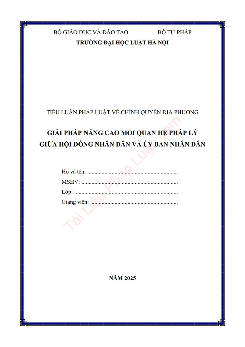 Ảnh bìa Tiểu luận: Giải pháp nâng cao mối quan hệ pháp lý giữa Hội đồng nhân dân và Ủy ban nhân dân