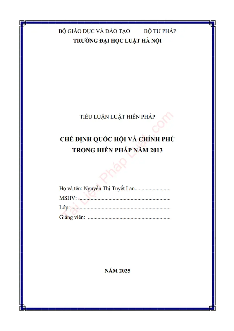 Ảnh bìa Tiểu luận: Chế định Quốc hội và Chính phủ trong Hiến pháp 2013