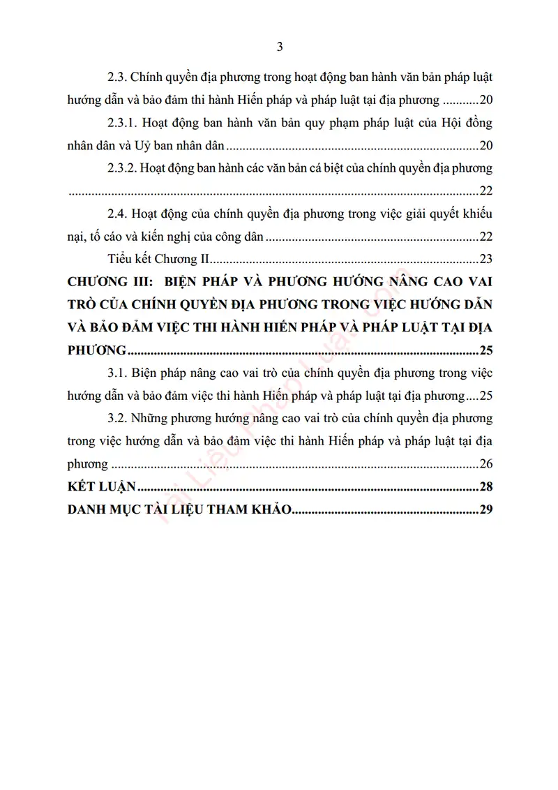 Xem trước mục lục: Tiểu luận: Vai trò của chính quyền địa phương trong việc hướng dẫn và bảo đảm việc thi hành Hiến pháp và pháp luật tại địa phương - Trang 02 Mục lục: Tiểu luận: Vai trò của chính quyền địa phương trong việc hướng dẫn và bảo đảm việc thi hành Hiến pháp và pháp luật tại địa phương - Bản xem trước trang 02