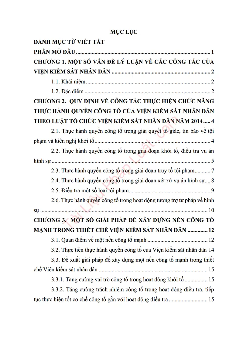 Xem trước mục lục: Tiểu luận: Phân tích các công tác thực hiện chức năng thực hành quyền công tố của Viện kiểm sát nhân dân theo quy định của Luật Tổ chức VKSND năm 2014? Giải pháp nào để xây dựng nền công tố mạnh? - Trang 01 Mục lục: Tiểu luận: Phân tích các công tác thực hiện chức năng thực hành quyền công tố của Viện kiểm sát nhân dân theo quy định của Luật Tổ chức VKSND năm 2014? Giải pháp nào để xây dựng nền công tố mạnh? - Bản xem trước trang 01