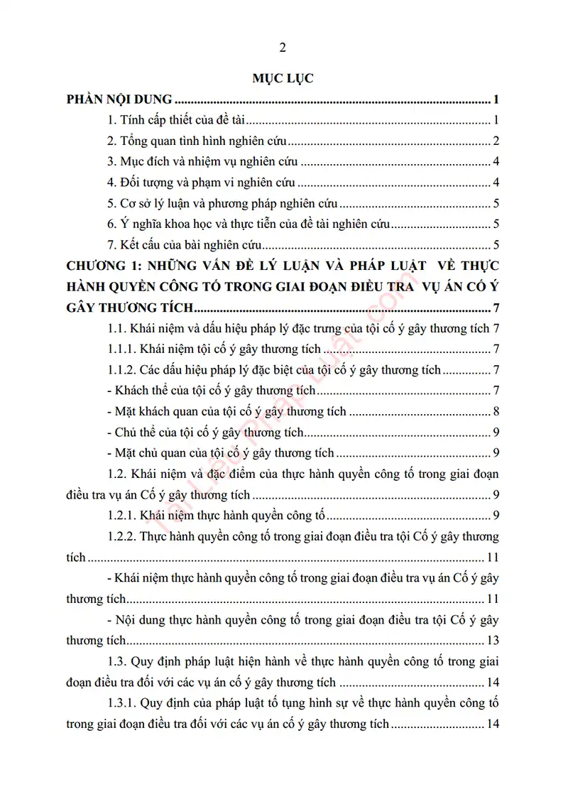 Xem trước mục lục: Tiểu luận: Thực hành quyền công tố trong giai đoạn điều tra đối với các vụ án Cố ý gây thương tích và thực tiễn thực hiện tại tỉnh Phú Thọ - Trang 01 Mục lục: Tiểu luận: Thực hành quyền công tố trong giai đoạn điều tra đối với các vụ án Cố ý gây thương tích và thực tiễn thực hiện tại tỉnh Phú Thọ - Bản xem trước trang 01