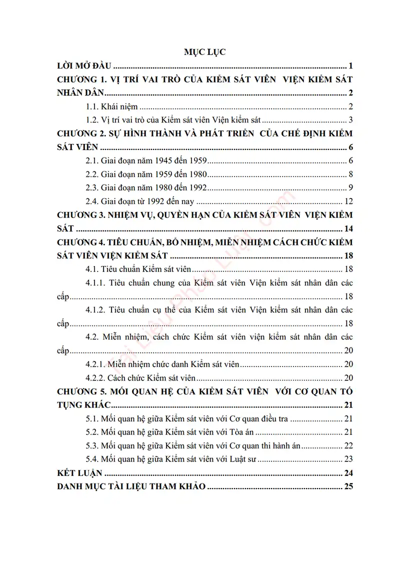 Xem trước mục lục: Tiểu luận: Pháp luật về chế định Kiểm sát viên – Một số hạn chế, vướng mắc và kiến nghị hoàn thiện - Trang 01 Mục lục: Tiểu luận: Pháp luật về chế định Kiểm sát viên – Một số hạn chế, vướng mắc và kiến nghị hoàn thiện - Bản xem trước trang 01