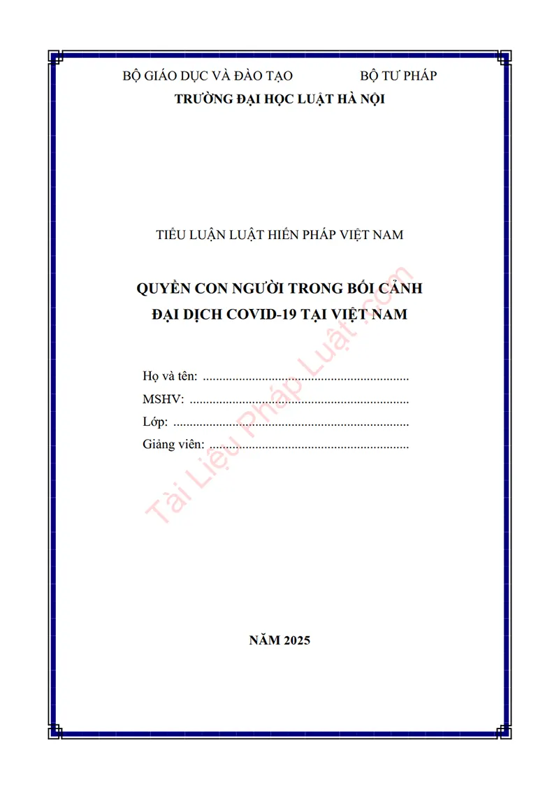Ảnh bìa Tiểu luận: Quyền con người trong bối cảnh đại dịch Covid-19 tại Việt Nam