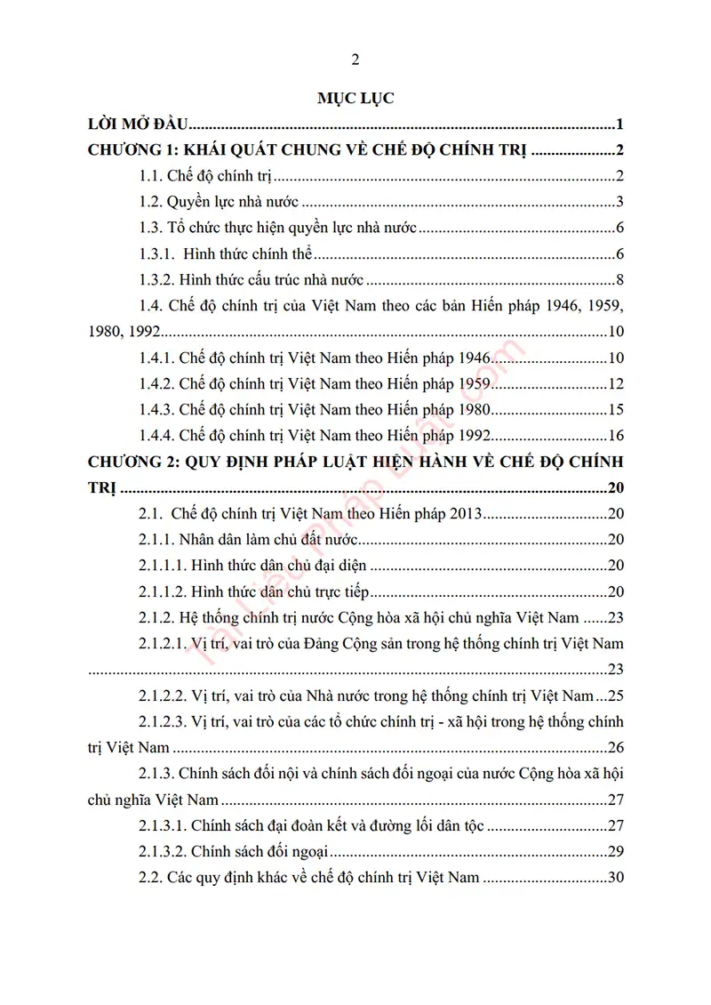 Mục lục: Tiểu luận: Pháp luật về chế độ chính trị – Một số hạn chế và kiến nghị hoàn thiện - Bản xem trước trang 01