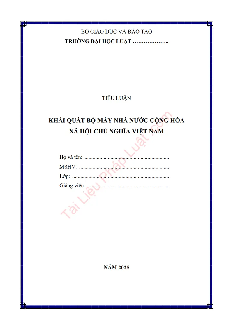 Ảnh bìa Tiểu luận: Khái quát bộ máy nhà nước cộng hòa xã hội chủ nghĩa Việt Nam