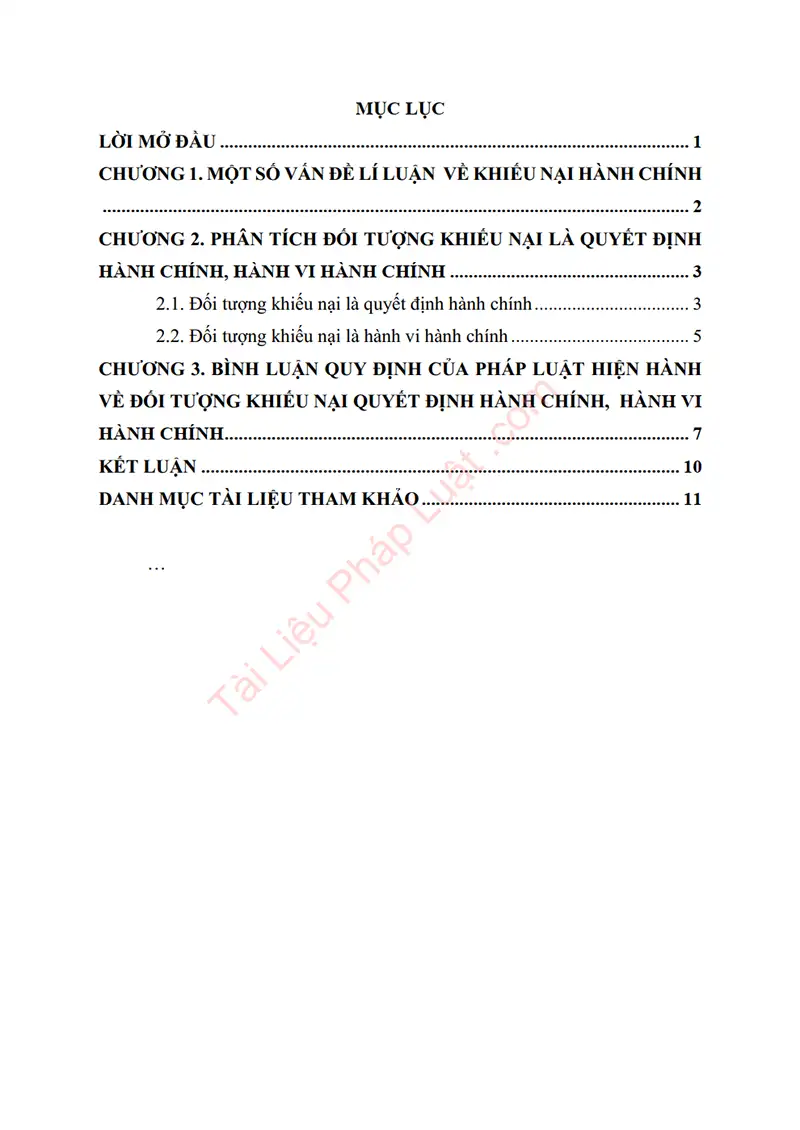 Xem trước mục lục: Tiểu luận: Phân tích đối tượng khiếu nại quyết định hành chính, hành vi hành chính. Bình luận các quy định của pháp luật hiện hành về đối tượng khiếu nại quyết định hành chính, hành vi hành chính? - Trang 01 Mục lục: Tiểu luận: Phân tích đối tượng khiếu nại quyết định hành chính, hành vi hành chính. Bình luận các quy định của pháp luật hiện hành về đối tượng khiếu nại quyết định hành chính, hành vi hành chính? - Bản xem trước trang 01
