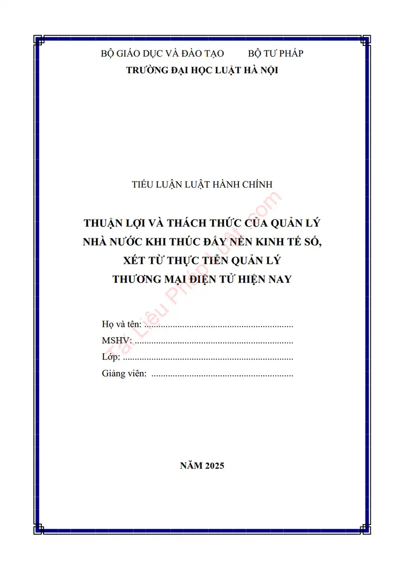 Ảnh bìa Tiểu luận: Thuận lợi và thách thức của quản lý nhà nước khi thúc đẩy nền kinh tế số, xét từ Quản lý thương mại điện tử hiện nay