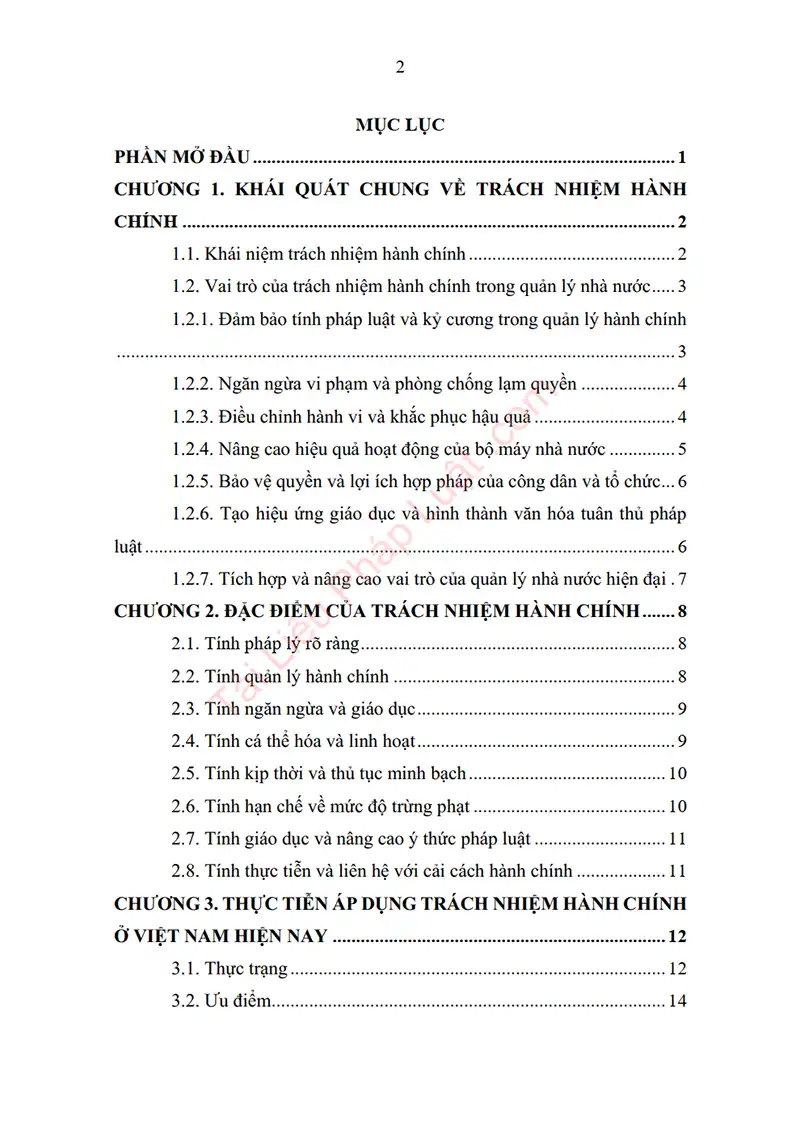 Xem trước mục lục: Tiểu luận: Đặc điểm của trách nhiệm hành chính và định hướng hoàn thiện trong giai đoạn hiện nay ở Việt Nam - Trang 01 Mục lục: Tiểu luận: Đặc điểm của trách nhiệm hành chính và định hướng hoàn thiện trong giai đoạn hiện nay ở Việt Nam - Bản xem trước trang 01