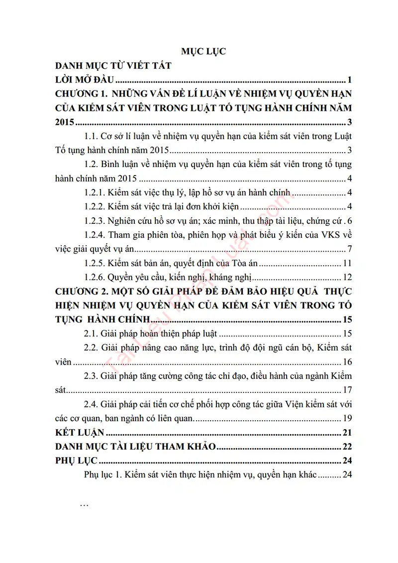 Xem trước mục lục: Tiểu luận: Bình luận quy định về nhiệm vụ, quyền hạn của Kiểm sát viên trong LTTHC 2015. Một số giải pháp để đảm bảo hiệu quả thực hiện nhiệm vụ, quyền hạn của Kiểm sát viên trong tố tụng hành chính - Trang 01 Mục lục: Tiểu luận: Bình luận quy định về nhiệm vụ, quyền hạn của Kiểm sát viên trong LTTHC 2015. Một số giải pháp để đảm bảo hiệu quả thực hiện nhiệm vụ, quyền hạn của Kiểm sát viên trong tố tụng hành chính - Bản xem trước trang 01