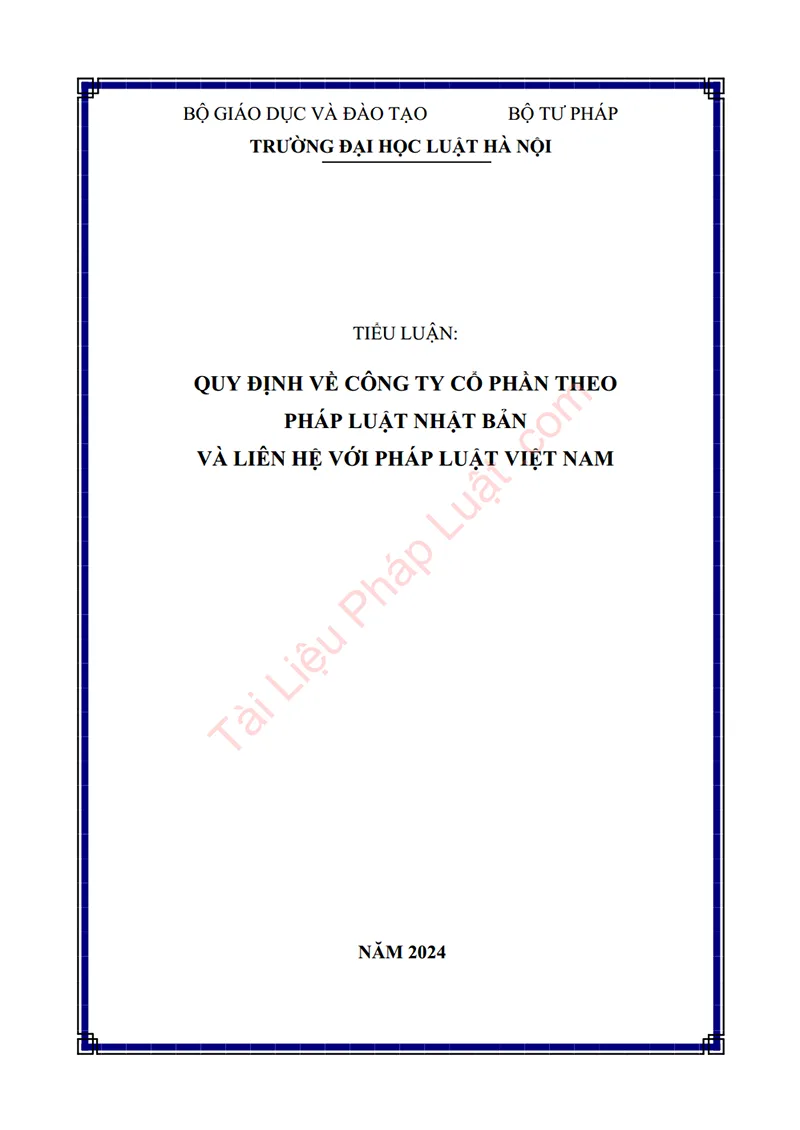 Ảnh bìa Tiểu luận: Quy định về công ty cổ phần theo pháp luật Nhật Bản và liên hệ với pháp luật Việt Nam