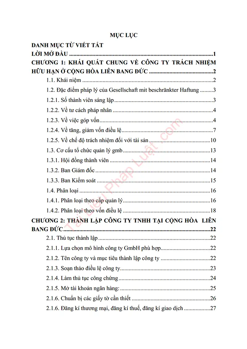 Xem trước mục lục: Tiểu luận: Quy định về Công ty trách nhiệm hữu hạn ở Cộng hòa liên bang Đức và so sánh với Việt Nam - Trang 01 Mục lục: Tiểu luận: Quy định về Công ty trách nhiệm hữu hạn ở Cộng hòa liên bang Đức và so sánh với Việt Nam - Bản xem trước trang 01