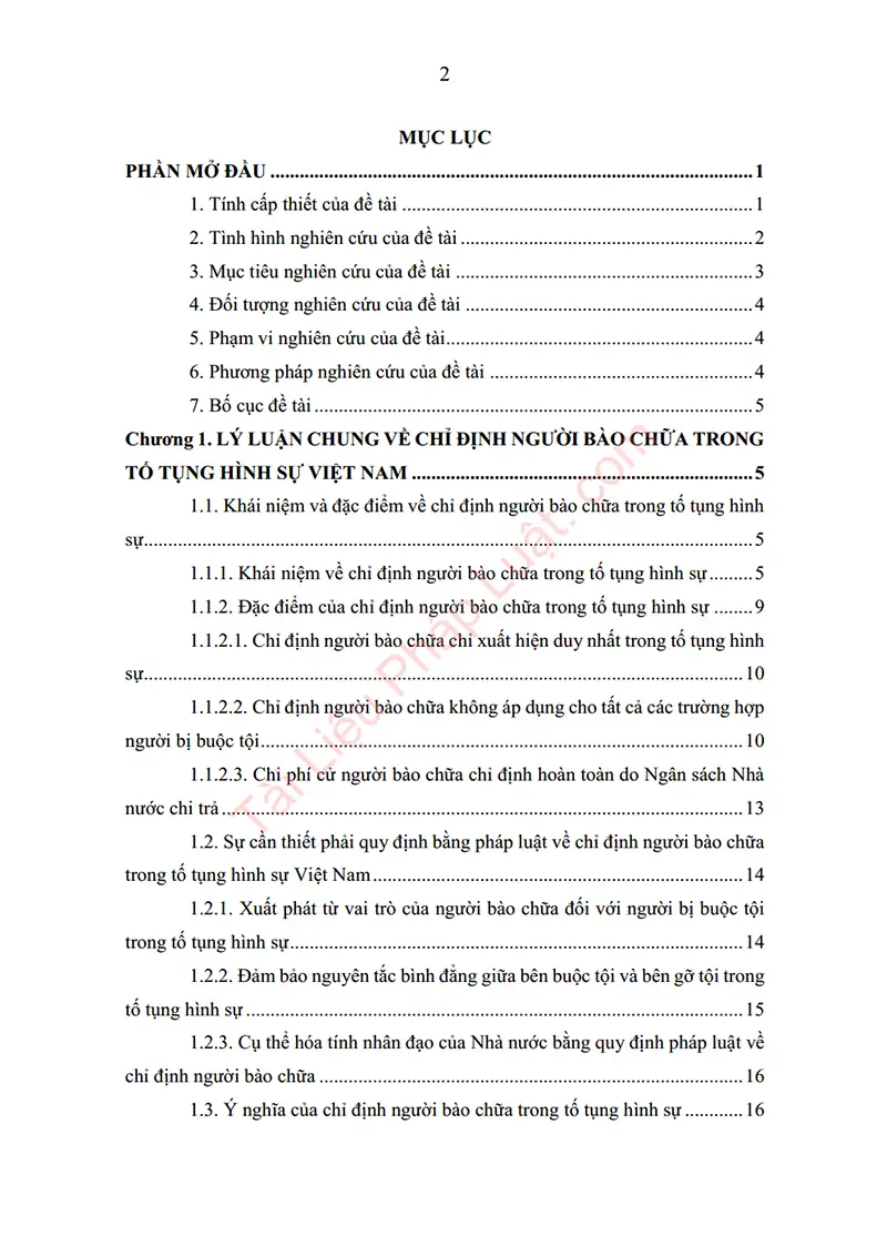 Mục lục: Tiểu luận: Chế định chỉ định người bào chữa trong Luật Tố tụng hình sự Việt Nam – Một số hạn chế, vướng mắc và kiến nghị hoàn thiện - Bản xem trước trang 01