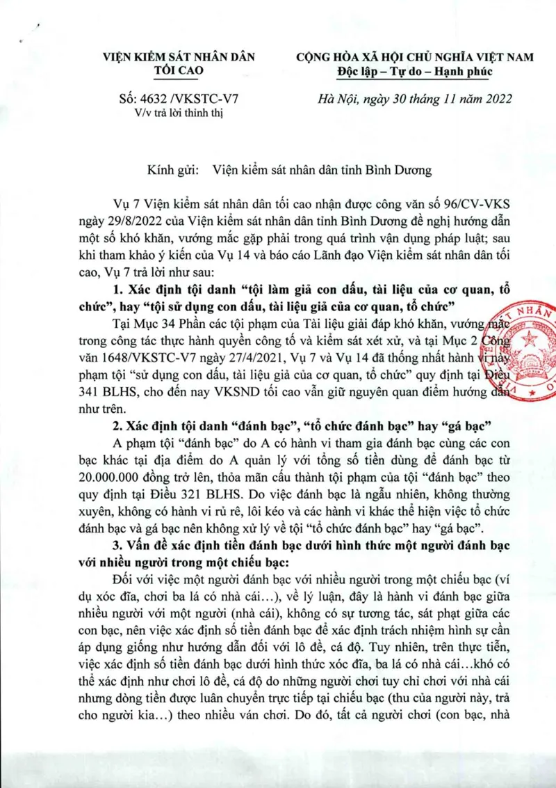 Ảnh bìa Công văn 4632/VKSTC-V7 ngày 30/11/2022 VKSNDTC Hướng dẫn một số khó khăn, vướng mắc trong vận dụng pháp luật